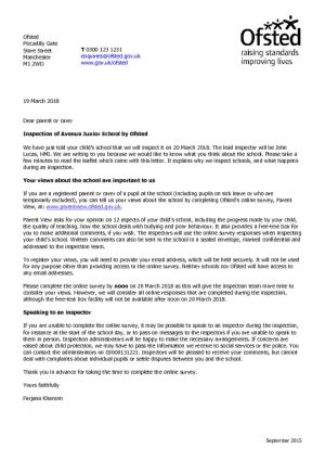 ofsted inspection parents letter 20th tuesday march navigation categories